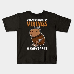 Easily Distracted by Vikings and Capybaras Cartoon Kids T-Shirt